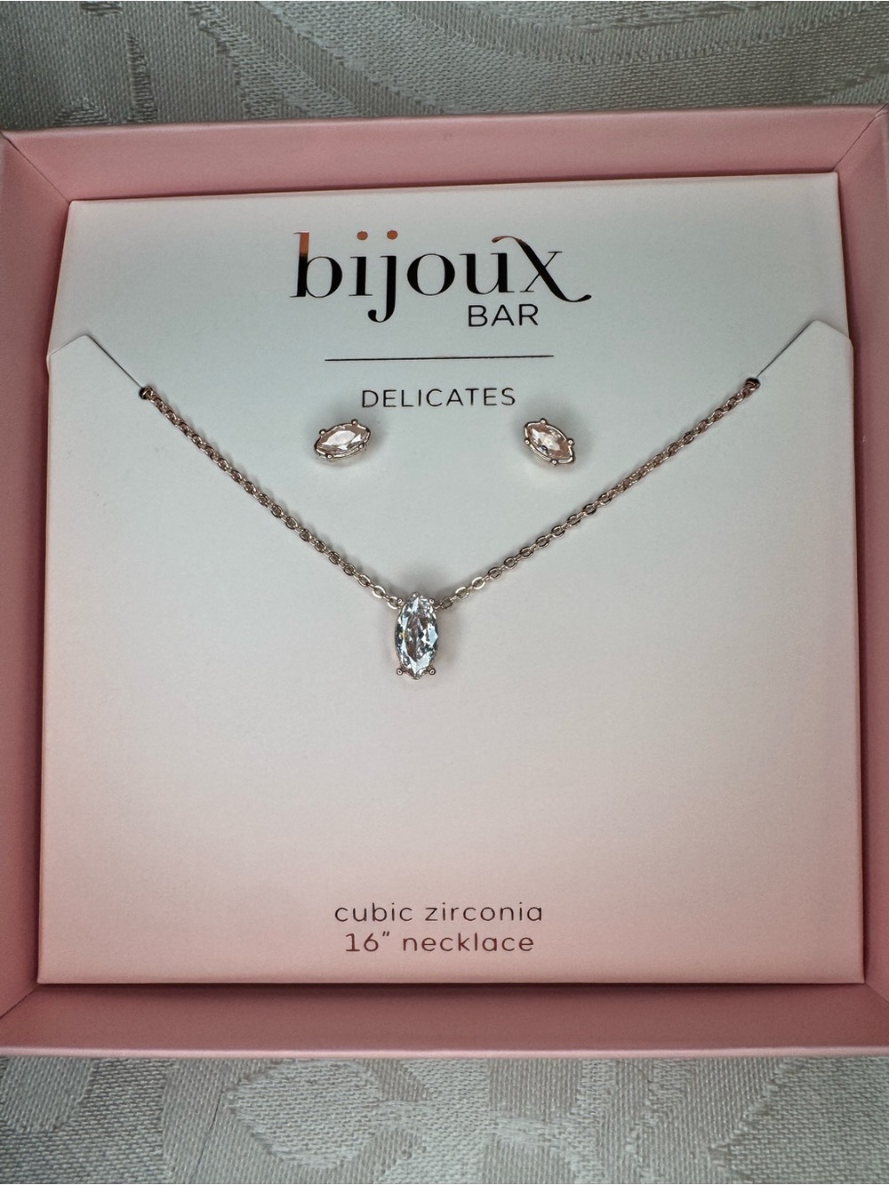 New Bijoux Bar Gold Cubic Zirconia Necklace & Earring Set
